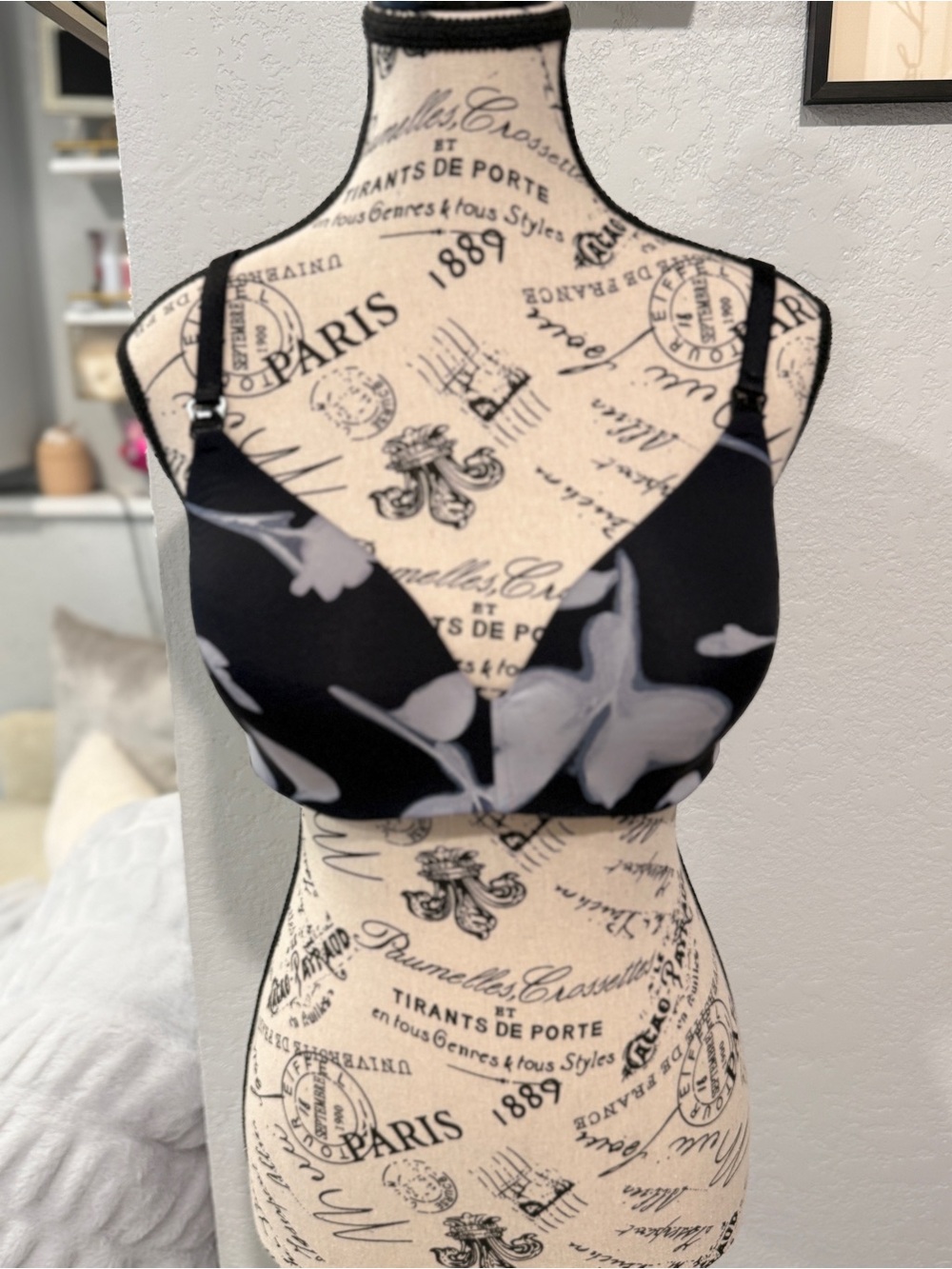 Auden Target Wirefree Nursing Bra Size 38C Black White Floral Lightly Lined - Picture 3 of 10